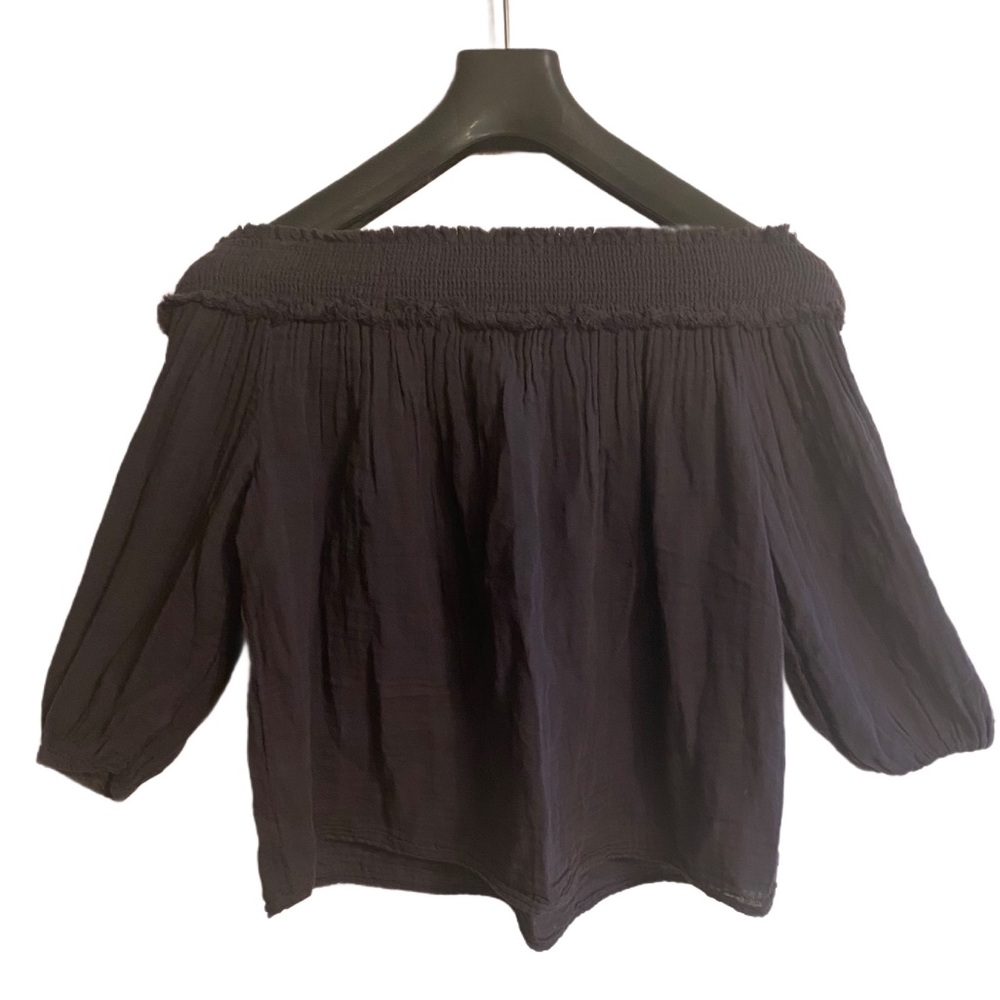 Michael Stars Black Smocked Off The Shoulder Blouse Size S - Picture 3 of 5